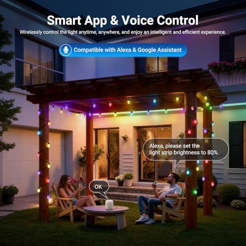 NEEWER 48ft Outdoor String Lights, App Control Smart AI RGBW Hanging, NR01 - Image 4