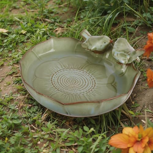 Ceramic Bird Bath Bowl with Perched Birds - Premium Outdoor Tabletop Birdbath Basin in Weather-Resistant Glaze - Usable on Ground, Deck or Tabletop - Image 6
