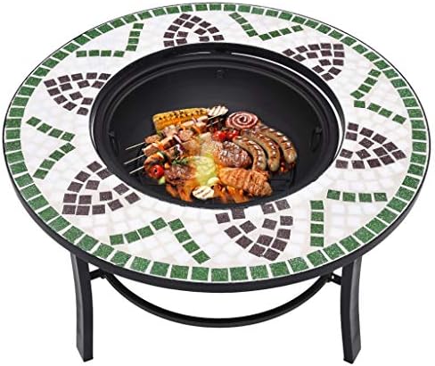 Mosaic Fire Pit Green 26.8" Ceramic Bowl with Steel Stand, Round Tabletop for Drinks, Outdoor Patio Garden BBQ Campfire Heater for Wood Logs Charcoal - Image 5