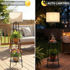 Solar Outdoor Floor Lamp with Plant Shelves, Waterproof Solar Standing Lamp for Patio Porch Garden Yard, Auto On/Off Warm LED Floor Light with 2-Tier Plant Stand, Cordless Outdoor Decor Lighting - Image 5