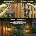Solar Lanterns Outdoor Waterproof, Hanging Solar Lights with Glass Shade - 2 Pack LED Metal Wall Mount Outdoor Light for Yard/Garden/Patio - Black - Image 4