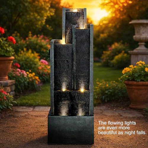 Naturefalls 50.7-Inch Tall Outdoor Water Fountain with LED Lights and Pump, Modern Resin Floor Standing Cascading Waterfall Fountain for Garden Patio Backyard - Image 4