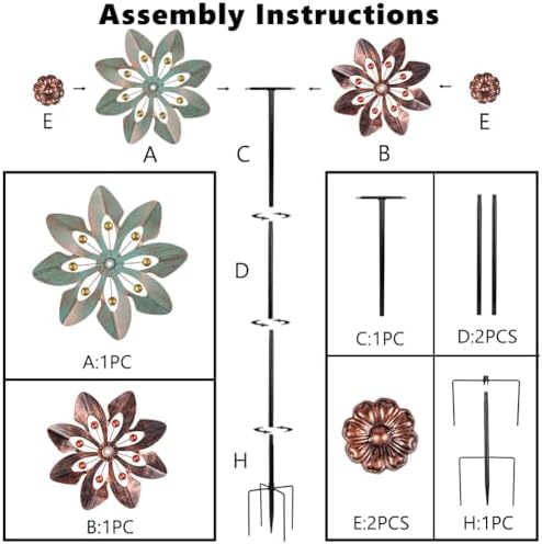 VEWOGARDEN Wind Spinners Outdoor with 2 Blades, Metal Kinetic Wind Spinner with Flower Design for Yard Garden Lawn Decorations - Image 6