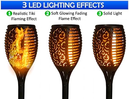 Solar Tiki Outdoor LED Torch Lights - 96 LEDs Realistic Flickering Flames Pathway Lights - Waterproof Outside Decoration For Backyard Yard Landscape - Auto On/Off for Garden, Driveway, Patio (4 Pack) - Image 3