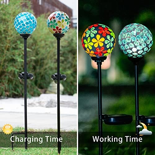 VCUTEKA Decorative Solar Garden Lights, 3.5" Mosaic Globe Stake 2 Pack - Image 3
