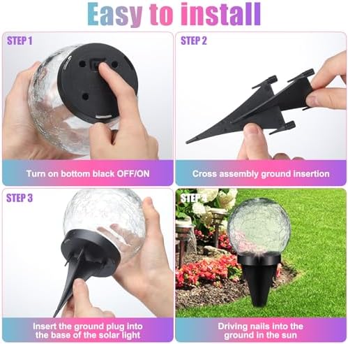Glooglitter 6 Pcs Extra Large Solar Globes Lights Outdoor Cracked Glass Ball Solar Light Multi Color Pre Lit Crystal Waterproof Lawn Globes for Yard Landscape Garden Decor (4.72") - Image 5