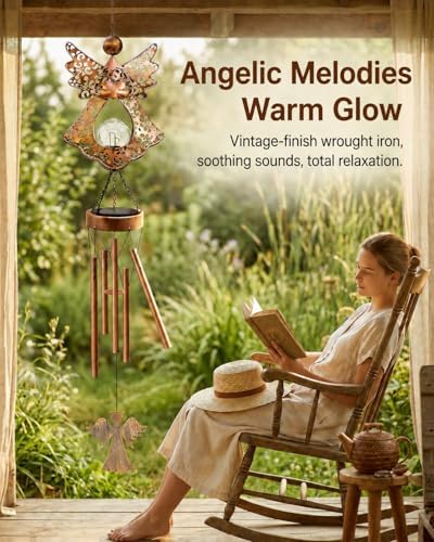 41" Large Angel Solar Wind Chimes for Outside, Metal Garden Decor - Image 2