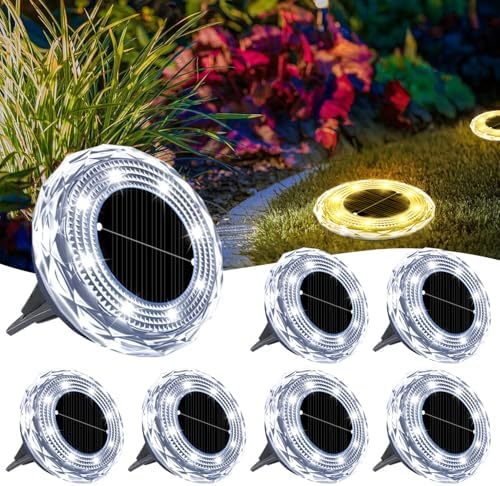 Solar Ground Lights 12 Pack,8 LED Garden Path Lights,Outdoor Ground Lights Landscape Lighting Waterproof,Solar Lawn Light for your courtyard, swimming pool,walkways, pathway, driveway, lawns(White) - Image 4