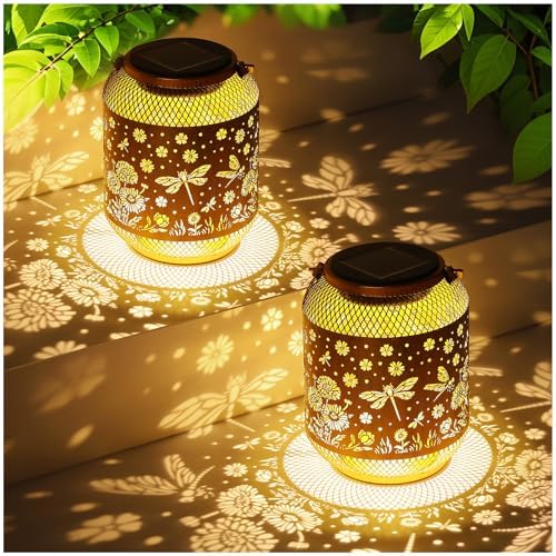 2 Pack Dragonfly Solar Garden Statues Birthday Gifts for Women Mom Grandma Hanging Solar Outdoor Waterproof Metal Garden Decor Outside for Yard,Patio,Lawn Porch,Backyard by Unknown