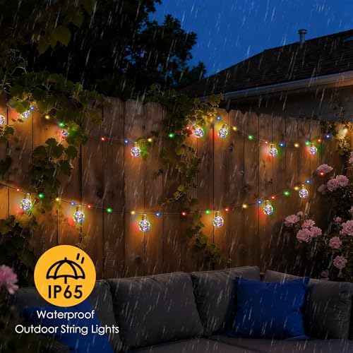 MERRIMAX M Solar String Lights Outddor, 257LEDs 25Ft Solar Powered Fairy Lights with 20 G50 Bulbs, 8 Modes Waterproof Solar Patio Lights Outside for Fence Camping Porch Balcony Decor (Multicolored) - Image 4
