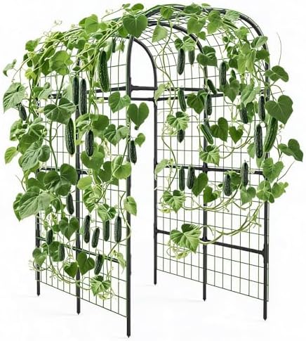 Garden Arch Trellis for Raised Beds, 7.3 ft Plant Support for Cucumbers, Melons, Vegetables, Peas, Tomatoes & Climbing Vegetables, Outdoor Rust-Resistant Trellis for Vertical Growing by EcoSummer