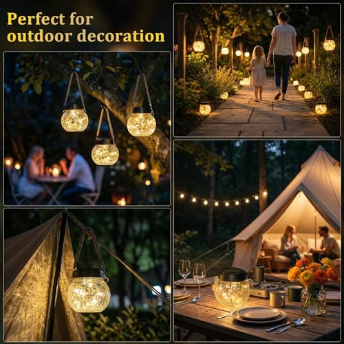ROSHWEY 4 Pack M Size Solar Lantern Gifts for Women, Hanging Garden Decor Solar Lights Outdoor Waterproof with 15 LED for Halloween Christmas Easter Gift - Image 4