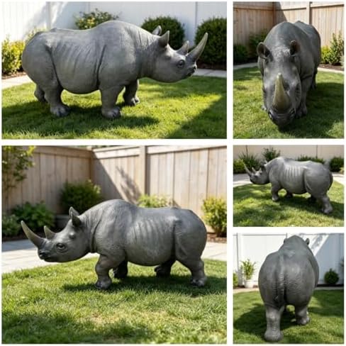 27.5" Large Realistic Rhinoceros Garden Statue Resin Sculpture - Image 5
