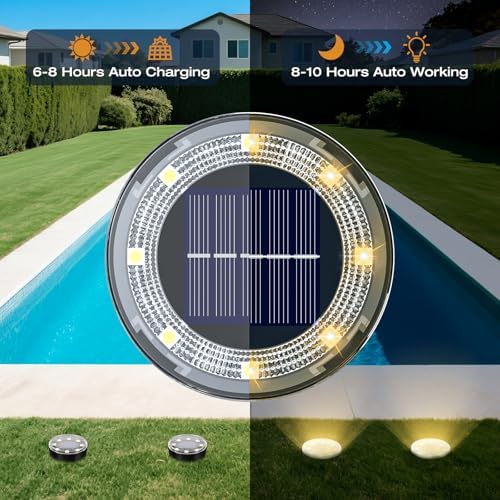 vighep Mini Solar Ground Lights, 12 Pack Solar Lights Outdoor Waterproof, Upgraded LED Flat Landscape Lighting for Outside Pathway Garden Patio Yard Driveway,Warm White - Image 3