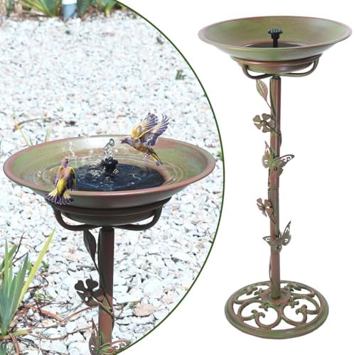 28.5"H Solar Bird Bath for Outside,Cast Iron Bird Bath with Solar Fountain by MNRYLKB