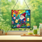 Gnome in Marshmallow Garden Stained Glass Suncatcher – Square Hanging Window Panel for Home or Greenhouse – Whimsical Glass Art Gift for Garden Lovers, Christmas, Halloween, Father Days kCb0rI - Image 2