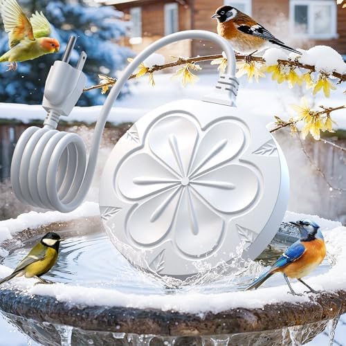 Bird Bath Heater for Outdoors in Winter, 110W Birdbath Water Heater Full-Covered Aluminum, Bird Bath Deicer Pond Deicer with Thermostatically Control, Chicken Water Heater, 4.92 Ft Power Cord (White) by Unknown