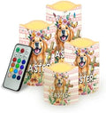 Dog and Cross Flameless Candles with Remote Flickering Led Candles with Timer Set of 4 Electric Pillar Candles Battery Operated Fake Candles for Kitchen Room Home Easter Decor by Uorisanigo
