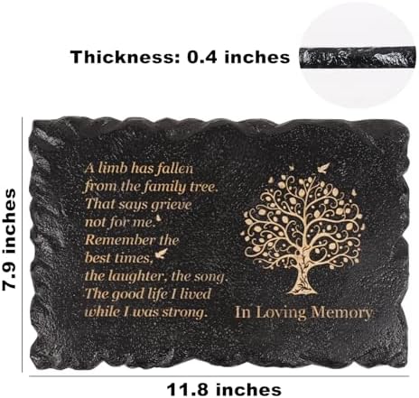 11.8 inches Long Tree of Life Song Polyresin Memorial Garden Stone, Memorial Stones for Loved Ones Outside, Memorial plaques, Sympathy Gifts for Loss of Loved one, Memorial Gifts (Black Tree of Life) - Image 2