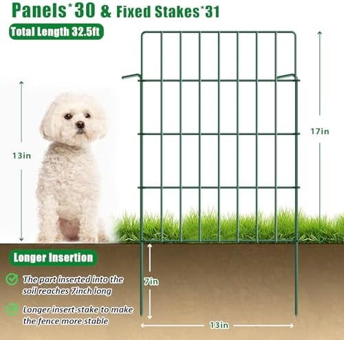 30 Pack Decorative Garden Fence Total 32.5ft (L) x 24in High 1.44" Gap Metal Wire Rustproof Small Animal Barrier Fence Easy Assembly Patio Yard Seedlings Protection Fencing Border Green - Image 2