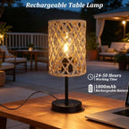 Rechargeable Outdoor Patio Table Lamps, Set of 2 Cordless Battery Operated Portable Boho Rattan Table Lights, for Covered Porch Balcony Garden Decor (Beige) - Image 5