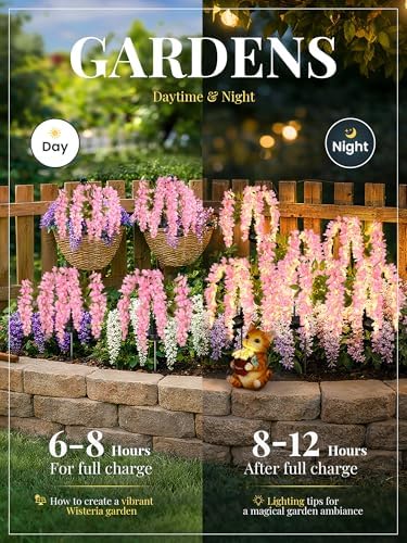 GIGALUMI 3 Pack Solar Wisteria Flowers Outdoor, 2 Modes, Pink - Image 4