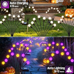 Kohlrabi Halloween Decorations Outdoor, 4 Pack 32 LED Purple and Orange Solar Firefly Lights Waterproof, Sway by Wind, Solar Wind Swaying Light for Garden Yard Patio Pathway Decoration - Image 3