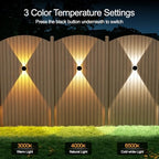 Ellasay Solar Fence Lights Outdoor: 360° Circular Lighting Solar Powered Wall Lights 12 Hours Long Runtime Up and Down Waterproof IP65 & 3 Modes High Brightness LED Focus Lens for Fence/Yard - 6 Pack - Image 5