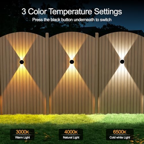 Ellasay Solar Fence Lights Outdoor: 360° Circular Lighting Solar Powered Wall Lights 12 Hours Long Runtime Up and Down Waterproof IP65 & 3 Modes High Brightness LED Focus Lens for Fence/Yard - 6 Pack - Image 5