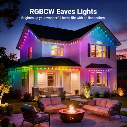 NEEWER 48ft Permanent Outdoor Lights for House Decor, Smart AI RGB IC CW Outside Eaves String Christmas Lighting, 30 LED Lights, App Control 50+ Scenes IP65 Waterproof, Compatible with Alexa, NR02 - Image 2