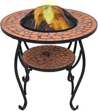 vidaXL Mosaic Fire Pit Table 26.8" Terracotta, Decorative Ceramic Outdoor Fireplace with Safety Mesh, Steel Fire Pit Stove for Garden, Patio - Image 2