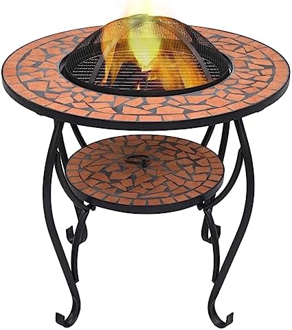 Mosaic Fire Pit Table 26.8 Inch Ceramic Outdoor Heater with Mesh Cover and Poker for Patio Garden Backyard Wood Burning by Unknown