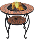 Mosaic Fire Pit Table 26.8 Inch Ceramic Outdoor Heater with Mesh Cover and Poker for Patio Garden Backyard Wood Burning by Unknown