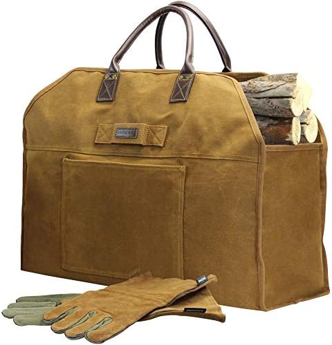 INNO STAGE Waxed Canvas Firewood Log Carrier with Gloves by INNOSTAGE