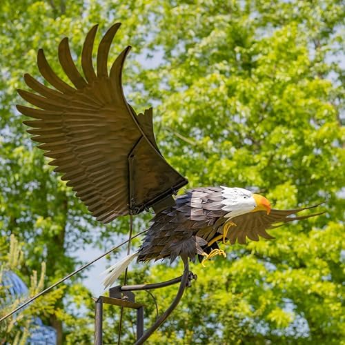 Large Rocking Animals with Flapping Wings Garden Stakes (Multicolor, XL Bald Eagle) by ZaerLtd