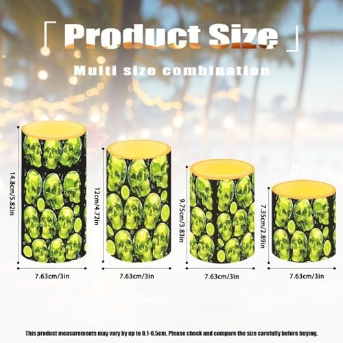 Battery Operated Candles with Timer 4 Pack Green Skull Lemon Flameless LED Candles Bulk with Remote for Home Decoration Electric Plastic Pillar Lights - Image 3