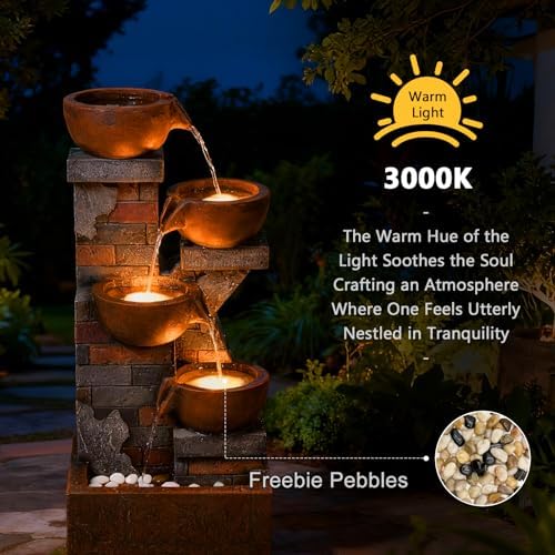 5 Tiers Water Fountain Outdoor Garden - 33.5" H Shape K Waterfall Fountain - Image 5