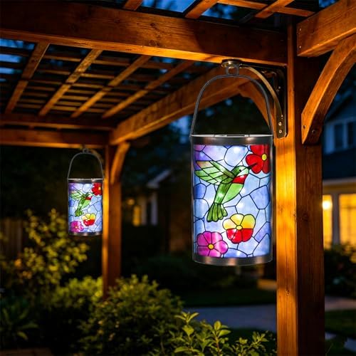 MUMTOP Hummingbird Solar Lantern Decor, Hanging Glass Outdoor Garden Light - Image 5