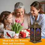 Solar Lantern Outdoor Waterproof Stained Glass Garden Decor LED Hanging Solar Lights Tabletop Lamp Gifts for Women Mom Outside Yard Patio Porch - Image 4