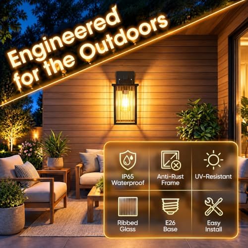 18" Matte Black Outdoor Wall Light, All-Metal Frame Porch Light - Image 4
