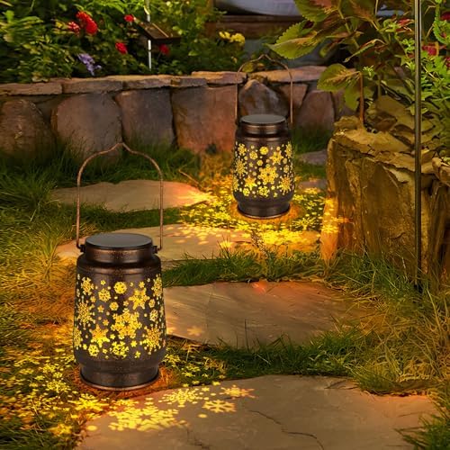 2 PCS Outdoor Lanterns Solar Powered Waterproof Decorative Hanging, Solar Power Lanterns for Outside, Christmas Gifts for Women, Flower Decor for Garden Lawn Backyard Front Porch - Image 7