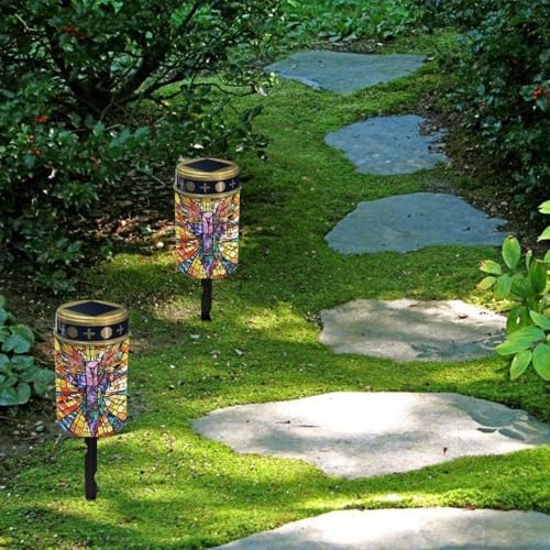 Poceacles Cross Solar Pathway Lights Outdoor Grave Solar Lights Outside Waterproof Cemetery Flameless Candles Outdoor Solar Candle Grave Markers Eternal Decor, Gothic Wings Cross, Pack of 4 - Image 4