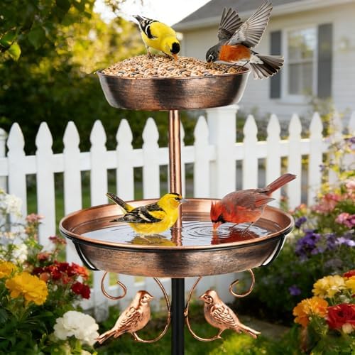 2-Tier Metal Bird Bath and Feeder for Outdoor Birdbath for Outside by inanil