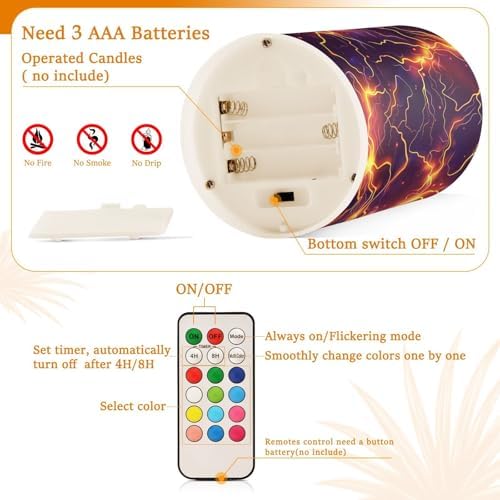 Lightning Bolts Gradient Color Flickering flameless Candles with Remote Control Electronic Lights Lighting Led for Funeral Battery Pillar Candles 2-Piecing Set - Image 4