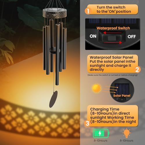 42" Solar Deep Tone Wind Chimes for Outside Clearance, Solar Large Metal Windchimes for Loss of Loved One, Memorial Heavy Duty Chimes Outdoor for Garden,Sympathy Gifts,Black - Image 5