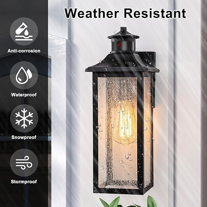 16-Inch Matte Black Motion Sensor Outdoor Wall Lantern - Image 2
