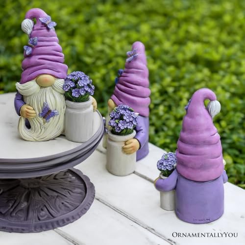 OrnamentallyYou Garden Grace Lavender Gnome Figurine, 10" Purple Home Decor Statue with Butterflies and Flowers - Image 5