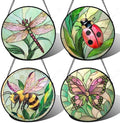 DASTOLL Stained Glass Window Hanging 4 Pcs Set Pink Green Insect Theme Large 11.8" - Butterfly Suncatcher Door Garden Sun Catcher Decor Birthday Christmas for Mom Woman Nana Men by DASTOLL