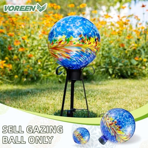 VOREEN 10-Inch Glass Gazing Ball, Outdoor Gazing Globe, Handmade Reflective Ball Yard Decoration for Homes, Patio, Lawn and Gardens, Gift for Mom Wife Friend, Phoenix Tail Design, Blue - Image 2