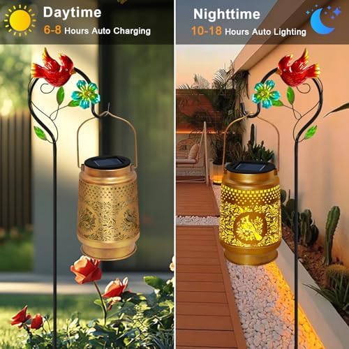 Mothers Day Gifts Cardinal Solar Lanterns Outdoor Waterproof with Shepherd Hook,Cardinal Gifts for Women,Men,Metal Solar Garden Lights for Yard,Patio,Lawn,Tabletop,Pathway,Landscape,Garden - Image 3